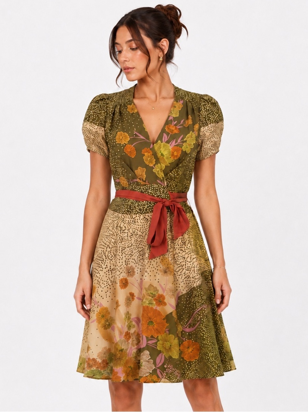 Vintage Y2K Yona Baraschi Silk Floral Wrap-Style Dress Fairycore Small